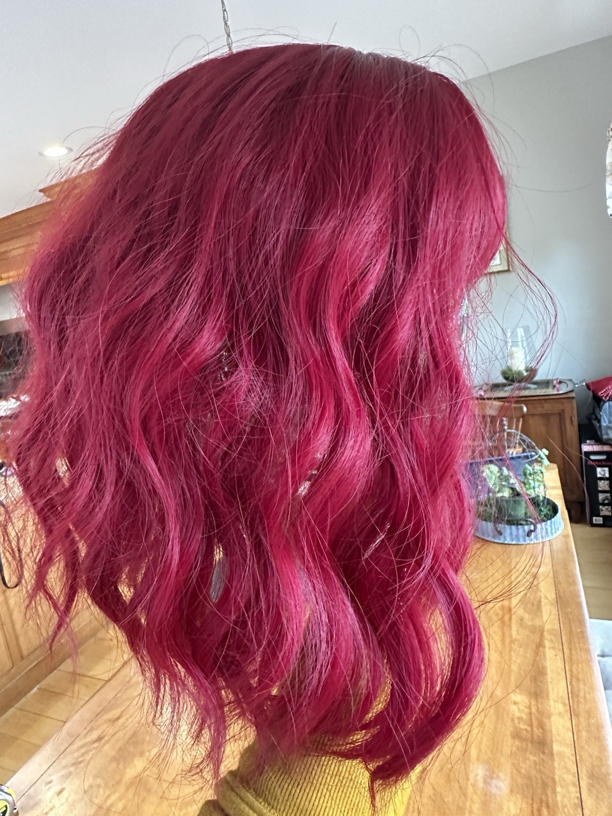Magenta Pink Wefted Wig Bangs Wavy Hair Bob Cut Cosplay or Just for Fun!
