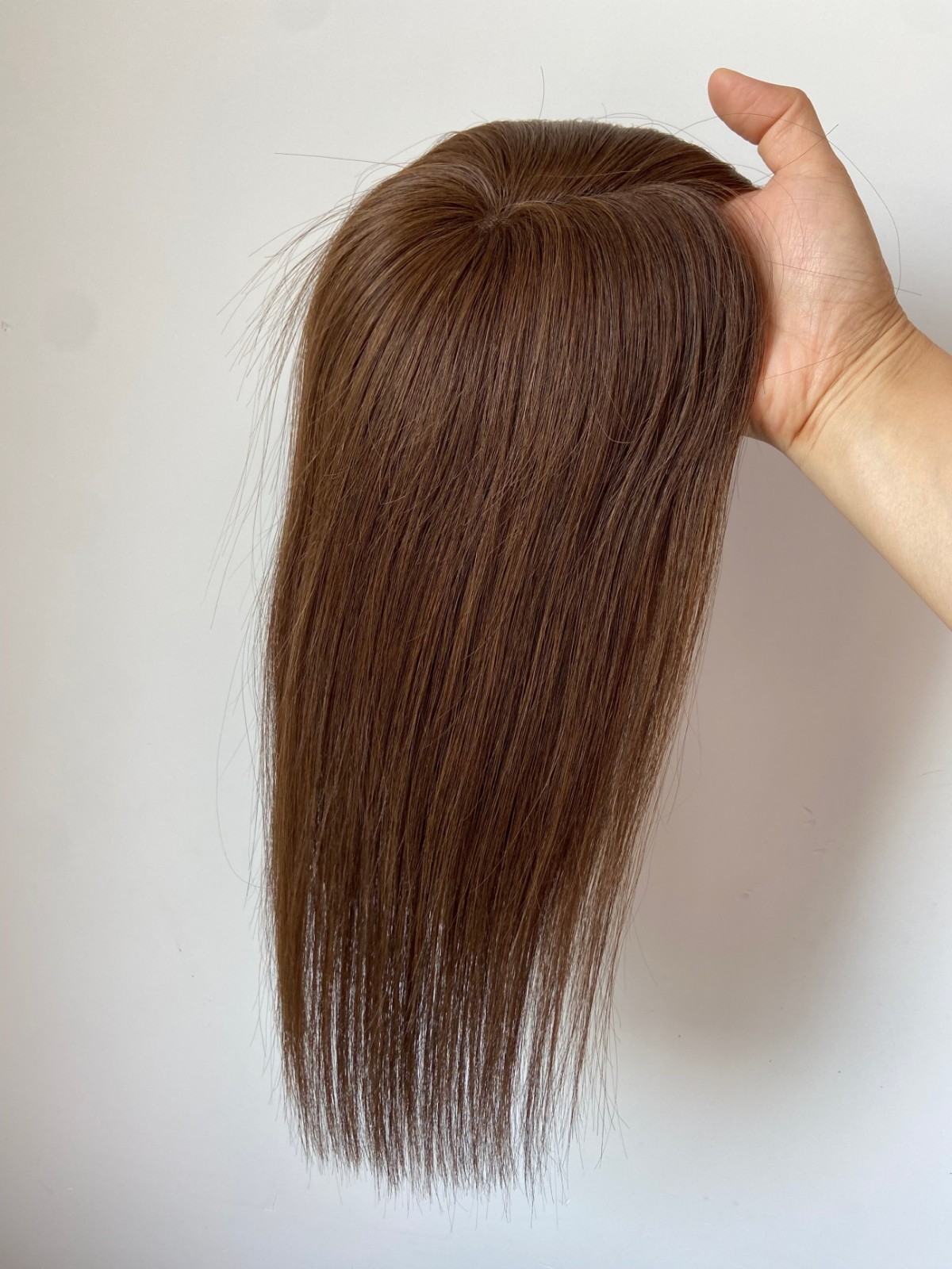 100% HUMAN BRAZILIAN HAIR DARK BROWN 5″x5″ MONO HAIRPIECE 14″ FREE PARTING