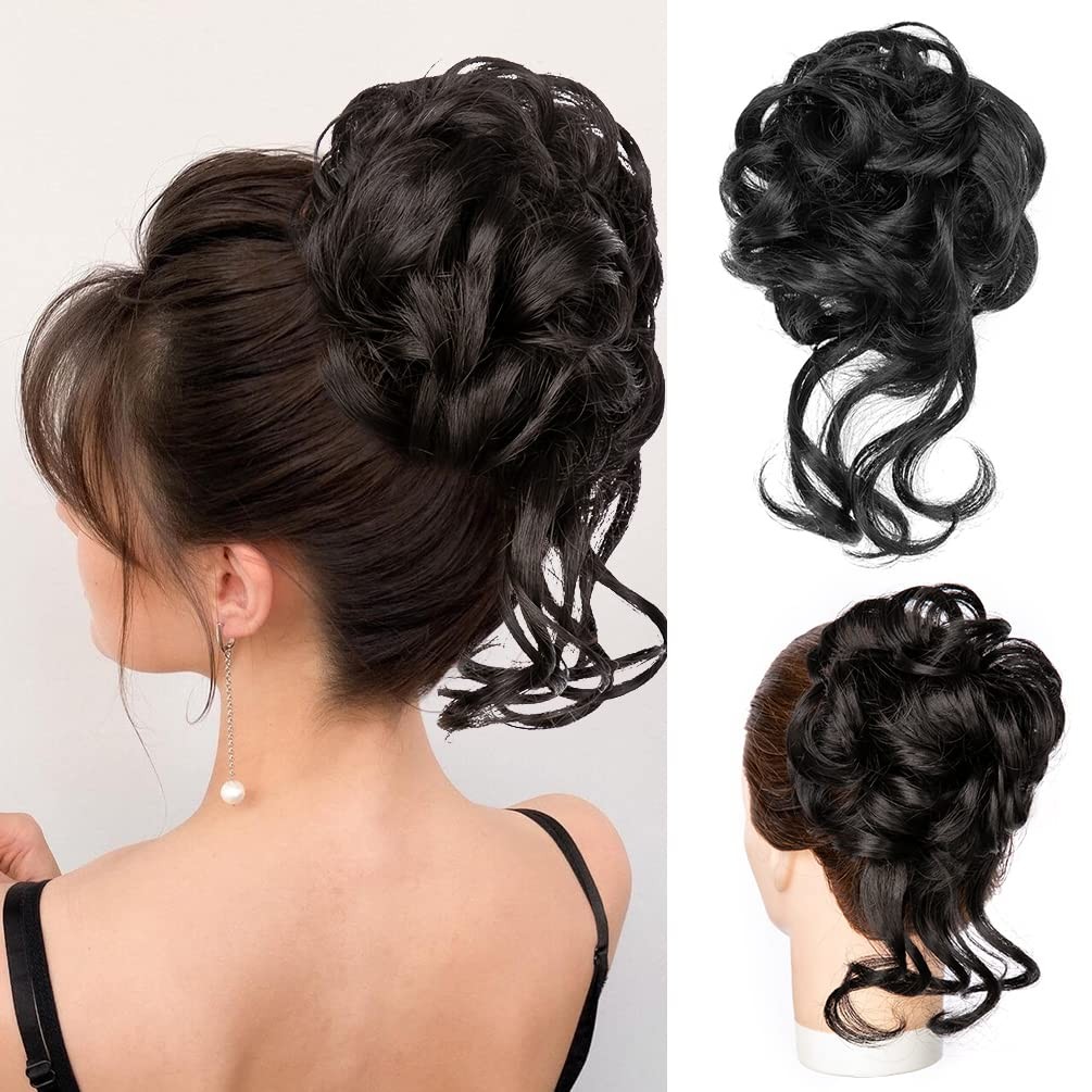 Large Messy Bun Hair Pieces for Women Wavy Curly Fake Hair Bun Extensions Access