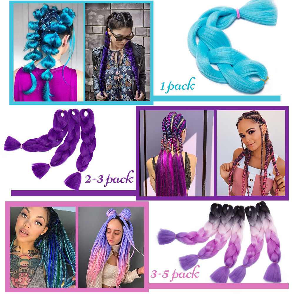24″ Braiding Ombre Rainbow Jumbo Braids Hair Extensions Synthetic Multi-Color US