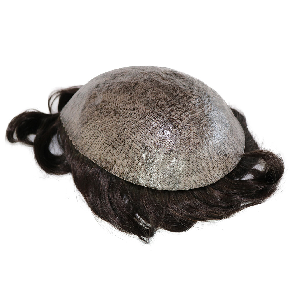Full Poly Mens Toupee 8×10 Injected PU Human Hair Capillary Prosthesis Thin Skin