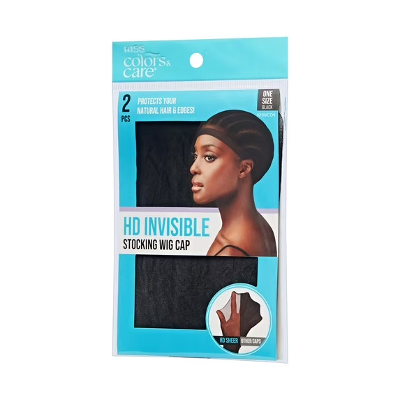 Kiss Colors & Care HD Invisible Lightweight Stocking Wig Cap, Black, 2 Pieces