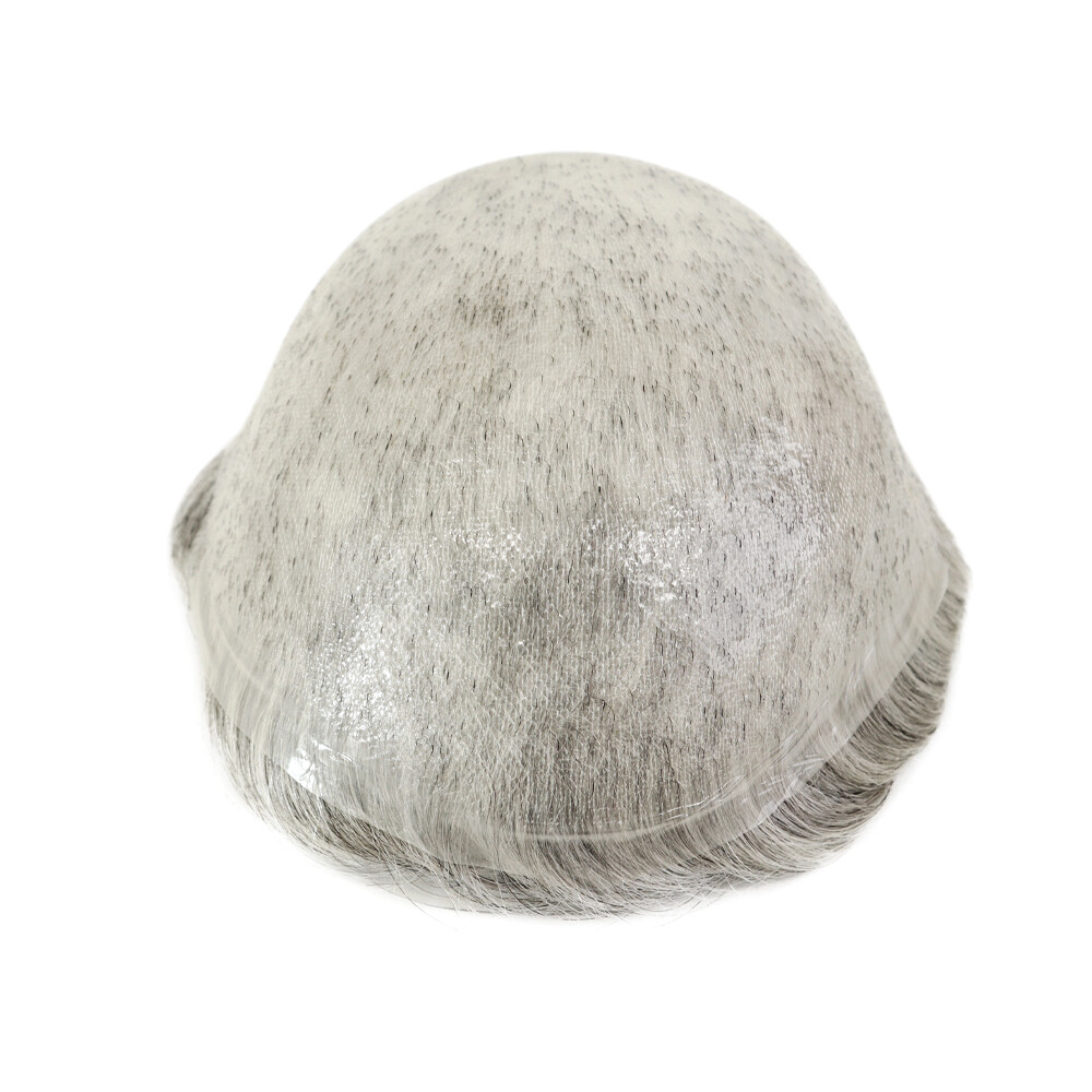 Toupee For Men Human Super Thin Skin V Looped Men Hairpiece Wig Black Grey #1B80