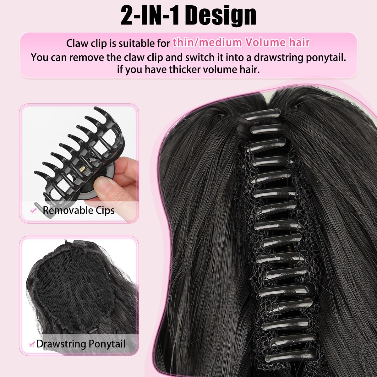 Ponytail Extension 26 Inch Wavy 200g Claw Clip Black – Easy to Wear Daily