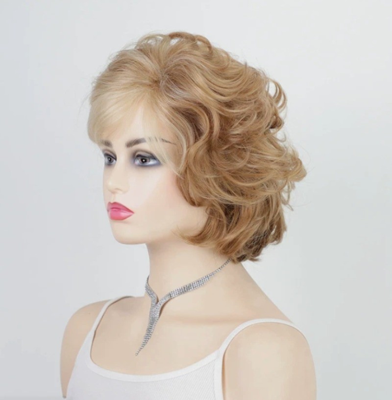 Short Fluffy Curly Wavy Blonde Mix Synthetic Hair Wigs Women Soft Natural Daily