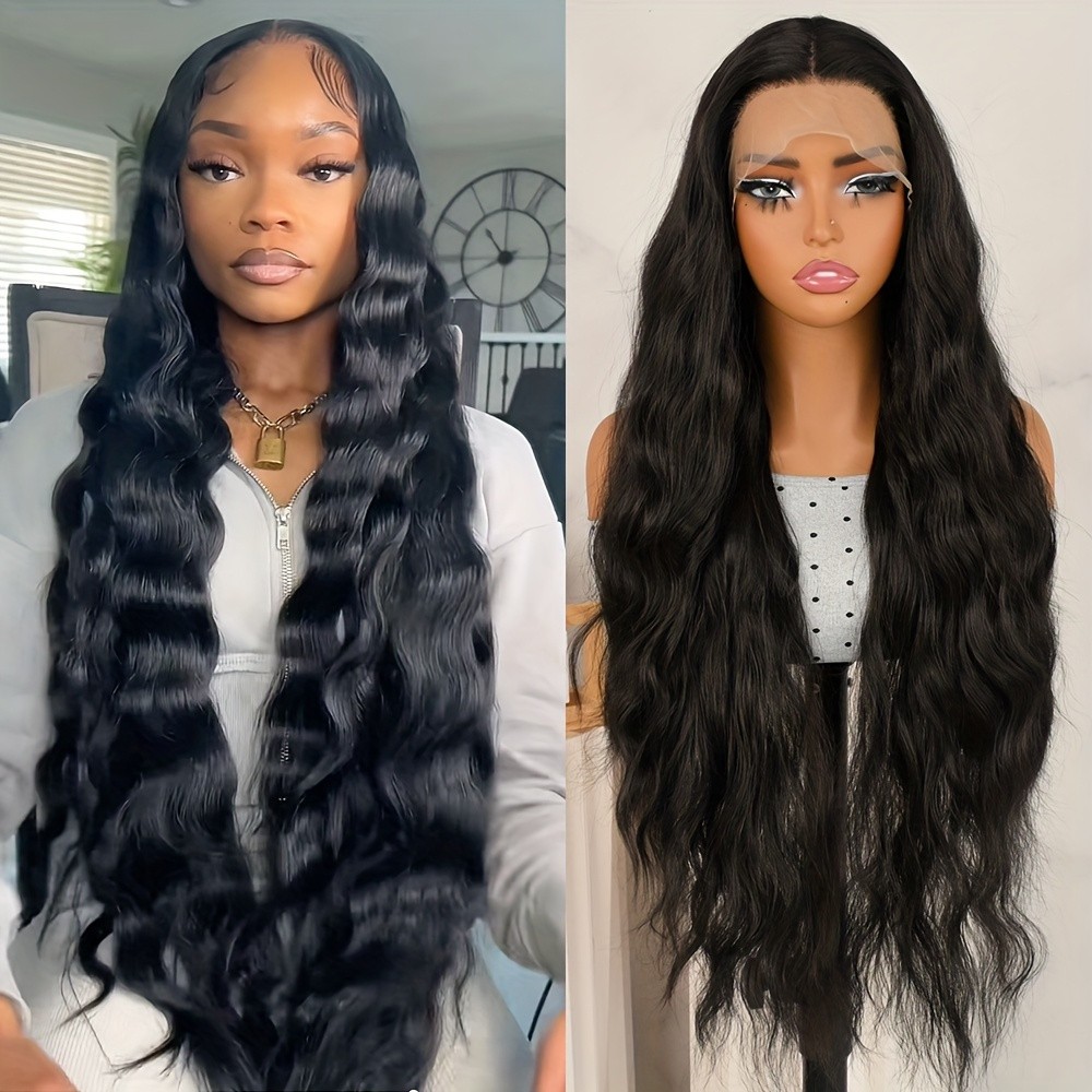Curly Wave Lace Front Wigs 13×4 Free Part Pre Plucked Natural Hairline Black Wig