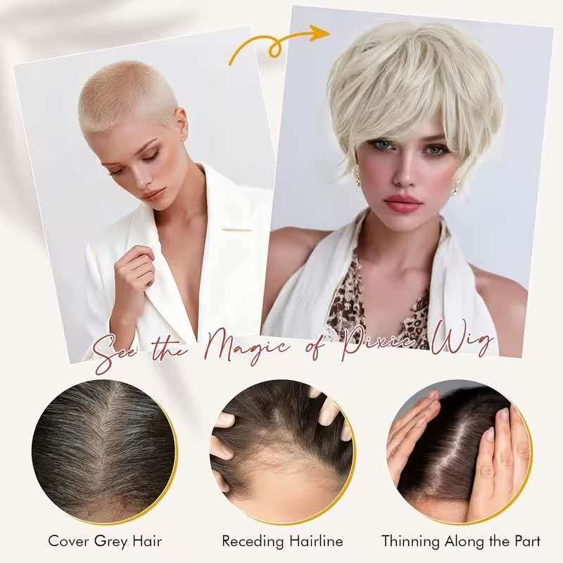 10in Women Platinum Blonde Wig Short Straight Heat Resistant Synthetic Cosplay