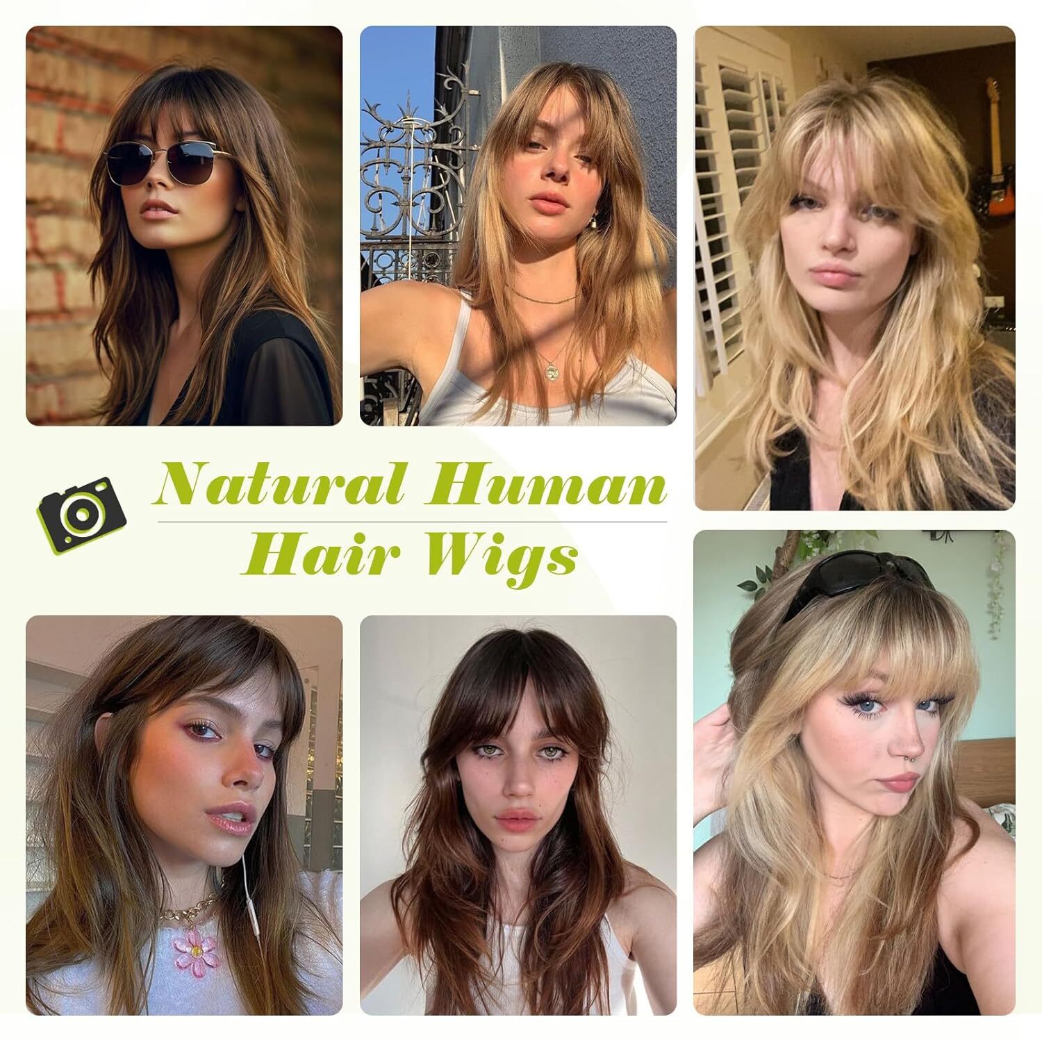 Auburn Straight Human Hair Wigs for Women Layered Wig with Bangs 16Inches