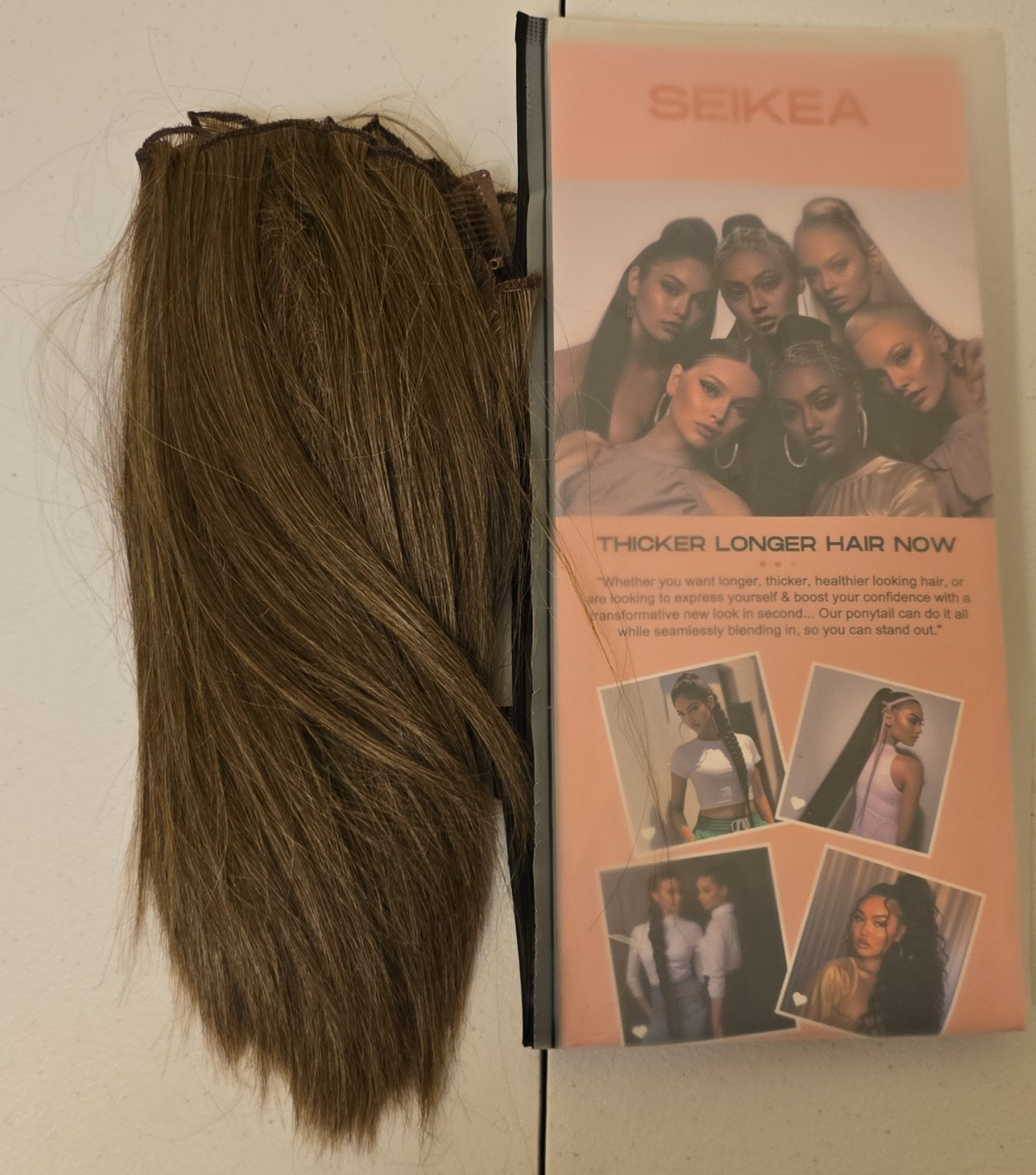 SEIKEA Clip-In Synthetic Brown Ponytail Hair Extension Straight 21-30 in Women