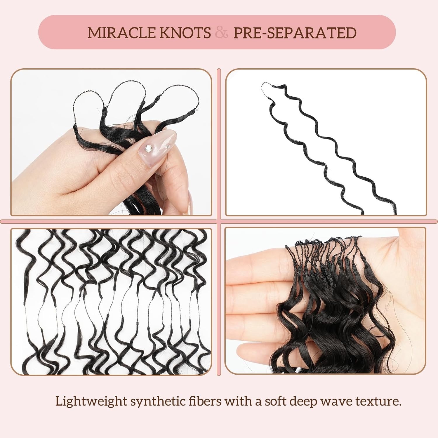 18″ 100 Strands Feather Crochet Hair, Miracle Knots, Deep Wave, FREE SHIP!