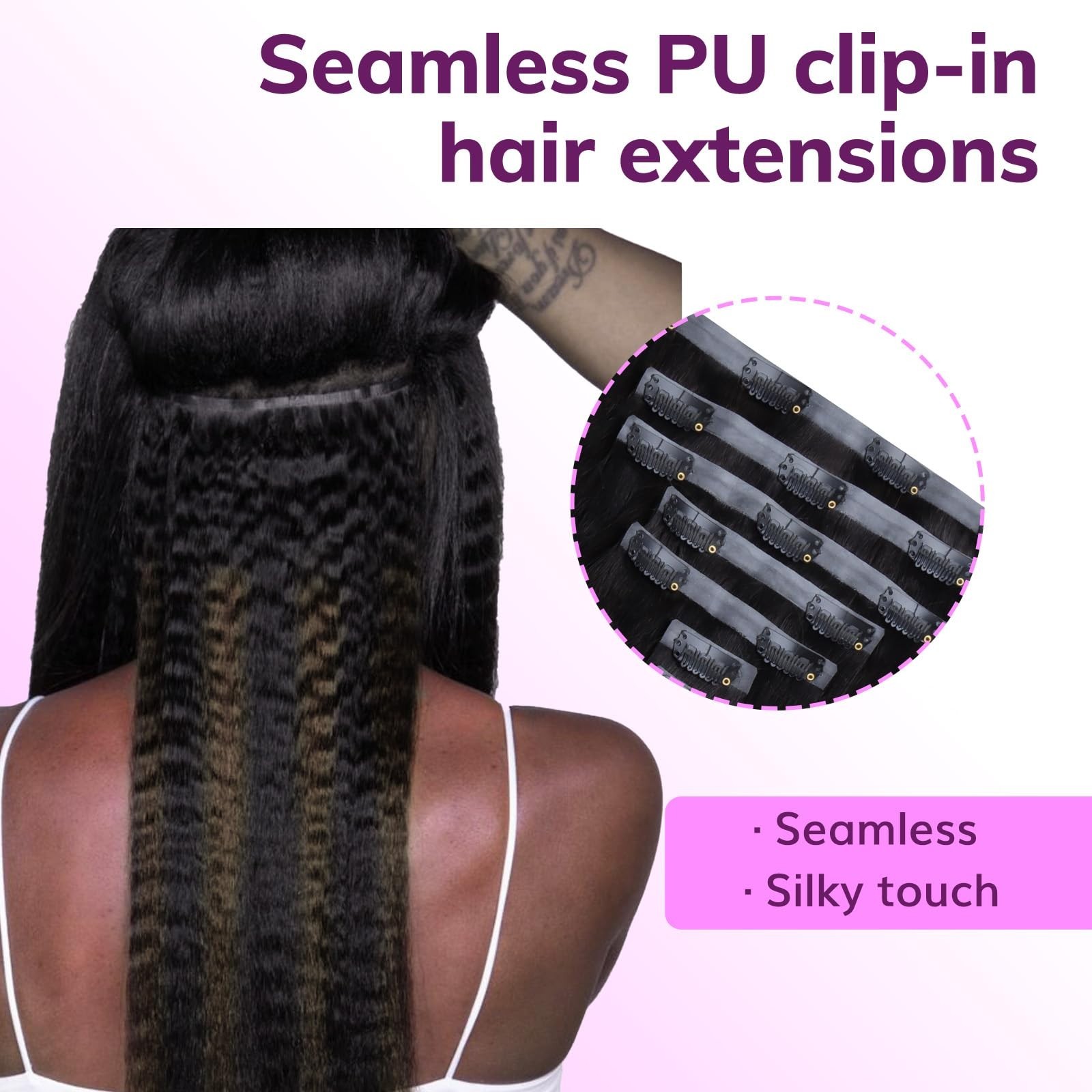 Seamless Clip-In Hair Extensions 16″ Kinky Straight 110g 7pcs Balayage Natural B