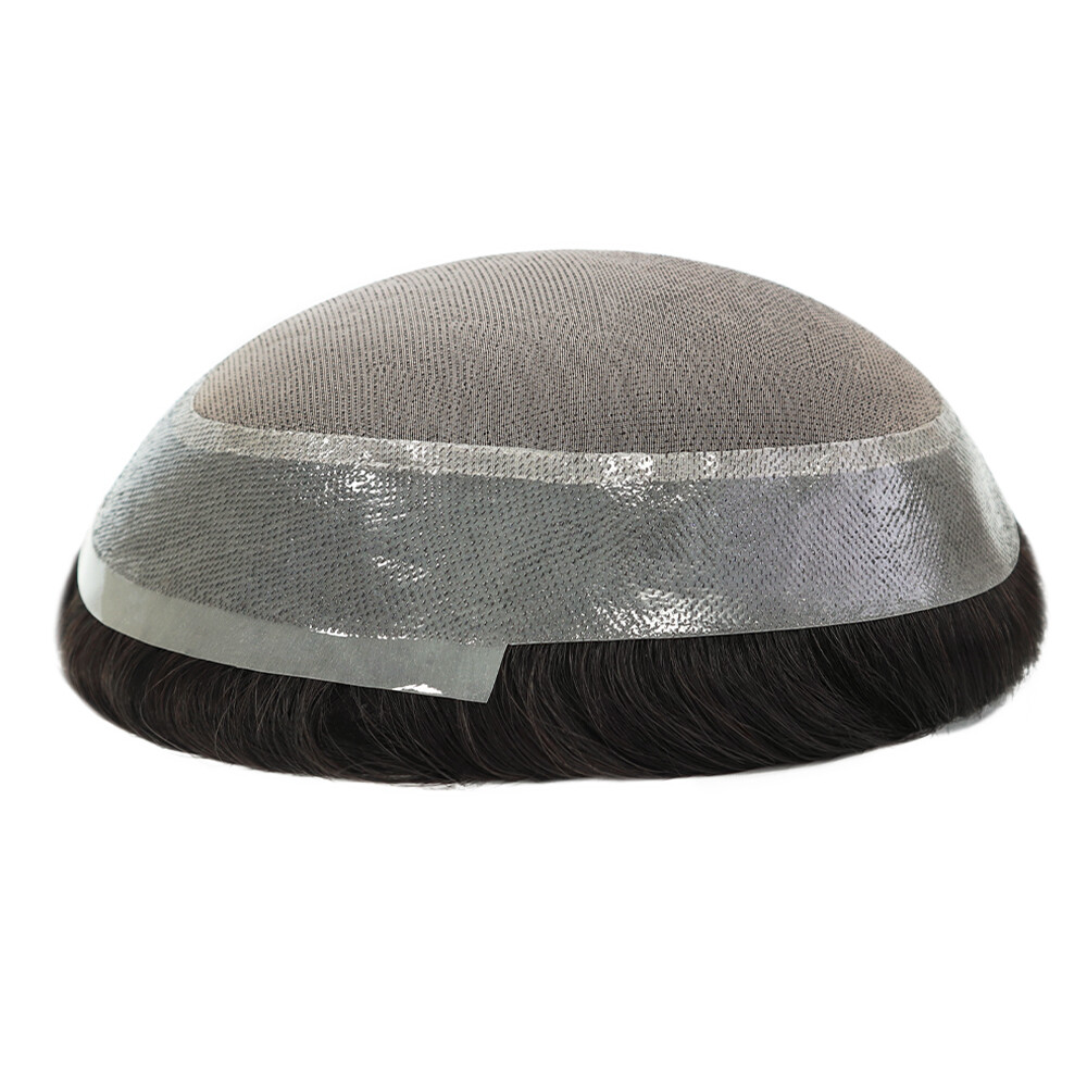 Mens Toupee Human Hair Replacement System Fine Mono Poly Skin Hairpiece 8×10 MPU